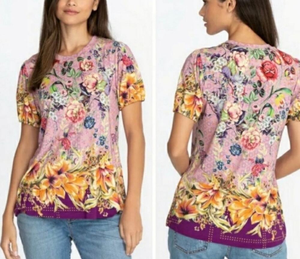 Johnny Was Topiary Puff Sleeve Knit Tee